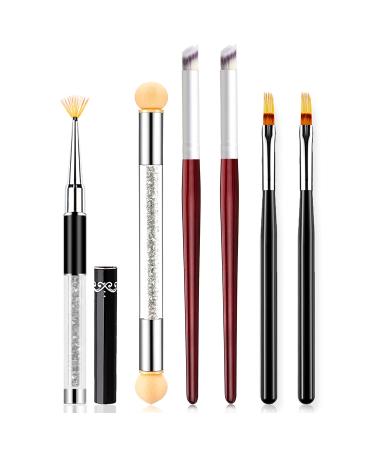 SILPECWEE 6Pcs Ombre Brush For Gel Nails Acrylic Nail Art Brush Fan Nail Brush Nail Gradient Pen Nail Sponges Pens Nail Art Tools For Salon&DIY 6pcs/set