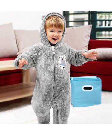 Vine Baby Hooded Fleece Romper Snowsuit - Grey, 3-6 Months | Infant Footed Jumpsuit Outfit - Buy Online on GoSupps.com