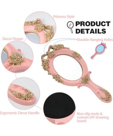Vintage Princess Pink Rose Hand Mirror for Girls, Women - Resin Cosmetic Handheld Mirror - Buy Online on GoSupps.com