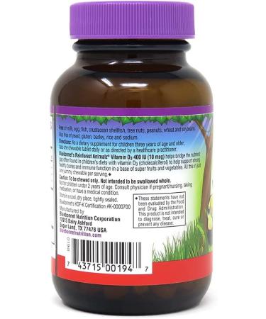 Bluebonnet Nutrition Rainforest Animalz Vitamin D3 - Chewable Mixed Berry Tablets (400 IU, 90 Count) - Buy Online on GoSupps.com