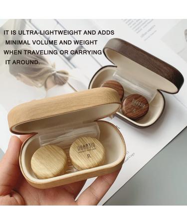 Caruncoo CARUNCOO Wood Grain Contact Lens Case Compact Eye Contact Case for Travelling Portable Contact Box with Mirror Rectangle，Cute Colorful Especially Elegant Brown 4 Piece Set