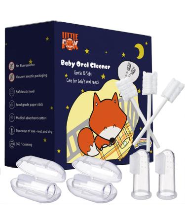 [60 Pcs] Little Fox Baby Oral Cleaner +2 Pcs Finger Toothbrush with Cases, Baby Tongue Cleaner, Newborn Toothbrush, Disposable Tongue and Gum Cleaner, Infant Oral Care and Cleaning for 0-36 Month Baby