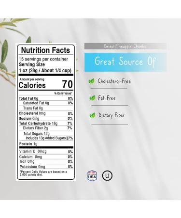Dried Pineapple Chunks 15 oz Resealable Pouch - Sweetened Tropical Fruit Snack | Jaybee's Nuts and Dried Fruit - Buy Online on GoSupps.com