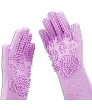 COMMON'H Pet Grooming Gloves, Long Washing Glove Scrubber for Bathing Shedding, Dog Cat Bath Mitt Silicone Brush for Shampooing, Deshedding Hair Remover Purple