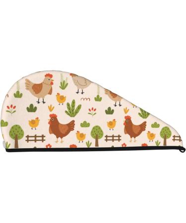 Cute Hen and Chicks Microfiber Hair Towel - Super Absorbent Coral Velvet Wrap for Women with Long Curly & Thick Hair | Quick Drying Hair Cap - Buy Online on GoSupps.com