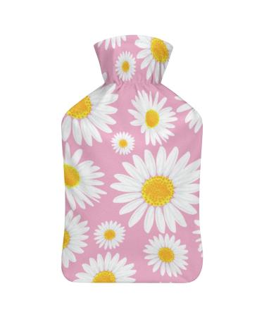 White Daisy Hot Water Bottle With Cover Plush Bed Bottle Hand Warmer For Adults And Children 26.5X15.3cm