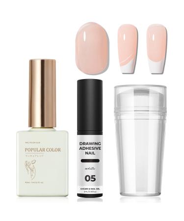 Gel Nail Polish Set French Manicure Kit Jelly Nude Nail Polish with White Liner Painted Gel Nail Polish and Nail Stamper for French Tips Soak Off UV/LED Nail Polish Gift for Women