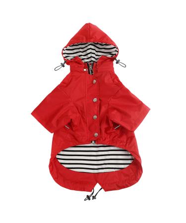 Minezi hundred coat with zipper and reflective buttons rain/waterproof adjustable shoulder strap removable hood keeps the dog clean and neatly red X-Large (chest: 72-80cm) red