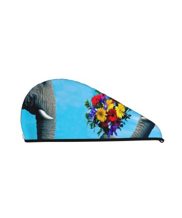 Elephant Trunk Couple Flowers Microfiber Hair Towel Soft Super Absorbent Hair Towel Wrap for Women Coral Velvet Quick Dry Hair Cap for Long Curly and Thick Hair