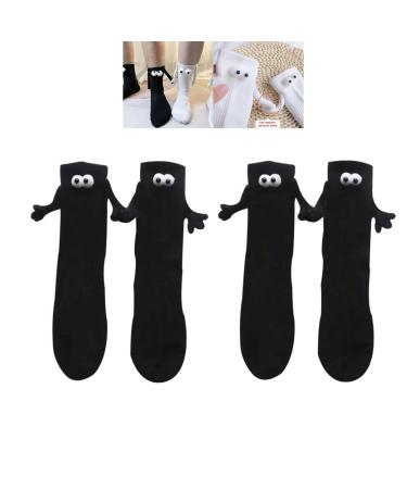 FOLENZU Magnetic Suction 3D Doll Couple Socks Couple Socks Holding Hands-Black||2pairs Black 2pairs