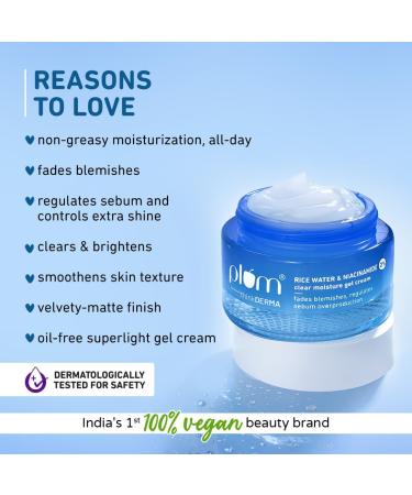 Plum thinkDERMA 2% Niacinamide & Rice Water Clear Moisture Gel Cream | Fades Blemishes & Brightens Skin | with 3% MatmarineTM for Oil Control | Lightweight & Non-sticky | 100% Vegan | 50g by Glowrity - Buy Online on GoSupps.com