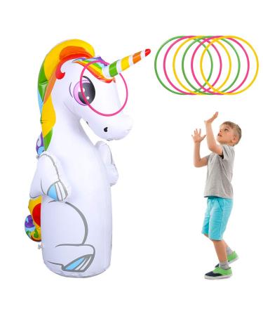 MELANIE'S POWER Inflatable Unicorn Punching 3-D Bop Bag, Kids Punching Inflatable Bag Children Sandbags Boxing Target Bag with 6 Toss Rings for Children and Adults