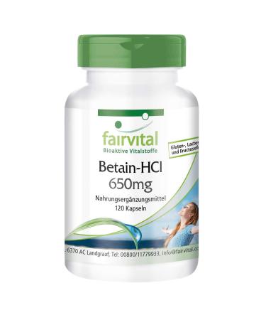 Fairvital | Betaine HCl 650mg - Betaine Hydrochloride Capsules - HIGH DOSE - VEGAN - 120 Capsules - Buy Online on GoSupps.com