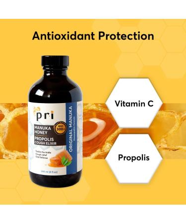 PRI Natural Dry Cough Syrup - Manuka Honey, Propolis, Tea Tree Oil, Vitamin C - 8oz - Buy Online on GoSupps.com