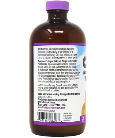 Bluebonnet Calcium Magnesium Citrate + Vitamin D3 - Natural Orange, 16 fl oz - Buy Online on GoSupps.com