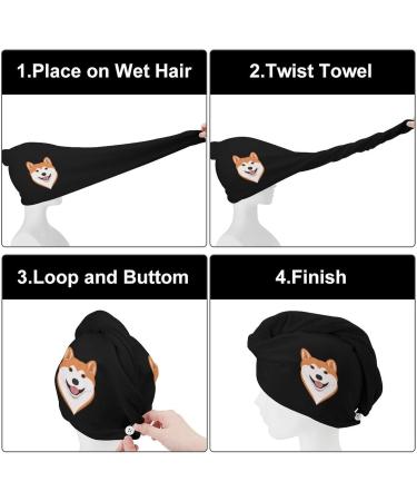 Cartoon Akita Dog Microfiber Hair Towel Wrap for Women - 10x26 Inch Super Absorbent Hair Turban with Button | Perfect for Quick Drying - Buy Online on GoSupps.com