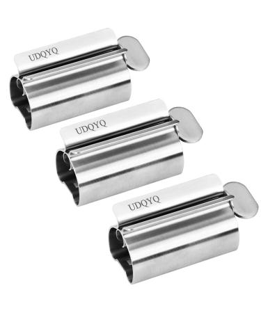 Toothpaste Squeezer - Metal Tube Squeezer Stainless Steel Tube Wringer UDQYQ Toothpaste seat Holder Stand (3 Pack) Silver