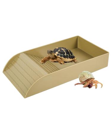 Tortoise Water Dish Tortoise Bath Dish Anti Slip Reptile Pool Bowl with Ramp Reptile Feeding Box Dish Tortoise Water Bowl Tortoise Accessories For Turtles Snakes Lizards Feeding Bathing (Brown)