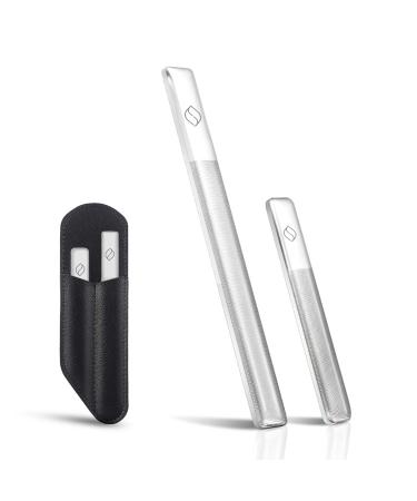 FERYES Upgrade Glass Nail Files Set Professional Crystal Nail Files Manicure Pedicure Kit for Natural Nails Nano-Particle Technology Crystal Finger Glass Nail Files with Leather Organization Slot