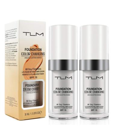 ReviGLam TLM Colour Changing Liquid Foundation Hides Wrinkles & Lines BB Cream Makeup Base Concealer Cover Moisturizing Fluid for all Skin Tone SPF15 Pack of 2