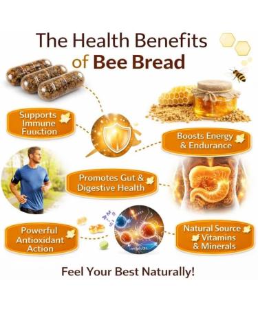 Bee Bread 60 Veggie Capsules - Raw Organic Fermented Bee Pollen (Perga) Natural Multivitamin Superfood for Energy & Vitality Immune Support Supplement Gluten-Free No Synthetic Additives - Buy Online on GoSupps.com