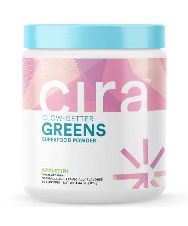Cira Glow-Getter Greens Superfood Powder w/ Probiotics for Debloating, Digestion, Detoxification & Energy - Spirulina, Chlorella, & Other Premium Antioxidant-Rich Ingredients - Appletini, 30 Servings