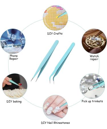 Ainiv 2Pcs Stainless Steel Straight and Curved Lash Tweezers Kit - Blue | For Eyelash Extensions, DIY Crafts, Nail Art & Jewelry Making - Buy Online on GoSupps.com