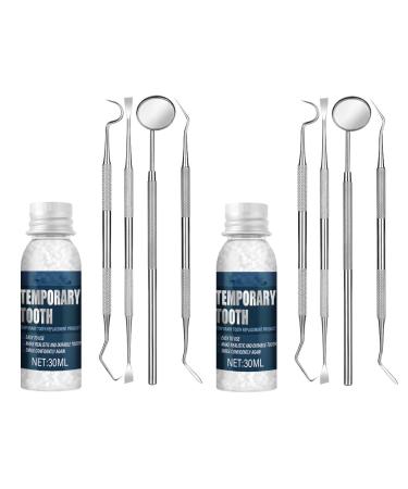 WTTFC Temporary dentures 2 sets temporarily tooth repair pearls with mouth mirrors tartar remover dental wonders gums thermal glued pearls for missing broken teeth