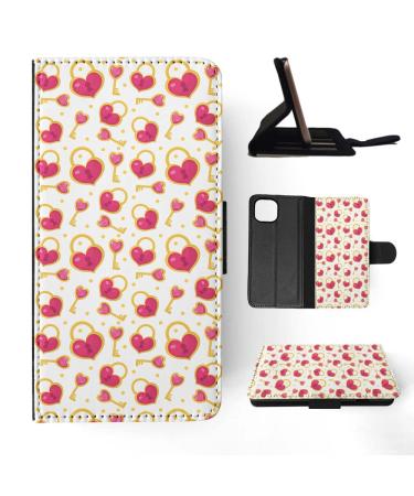 Apple iPhone 14 Plus flip case motif: love heart and key Valentine's pattern