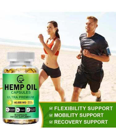 (2-Pack) High Potency Hemp Oil Capsules - 180 Veggie Softgels - 60,000 Maximum Strength, Immune System Support, Focus Calm, Relaxation, Mood, Pure Extract, Organic, Vegan, Non-GMO - Buy Online on GoSupps.com