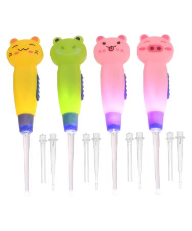4pcs Health Cartoon Pick LED Cleansing Design Heads Replacement Scoop Cleaning Spoon Luminous Animal Curette Visual Cleaner for Safe Home Care Remover Tool with