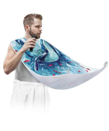 Whale Beard Bib Apron Beard Bib Hair Catcher for Men Shaving and Trimming Non-Stick Waterproof Beard Cape Grooming Cloth with 2 Suction Cups Gifts for Men