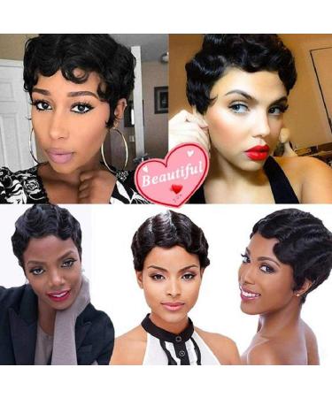 Bybrana Short Finger Wavy Curly Black Nuna Wig for Women - Natural Retro African Mommy Wig (1B Black) - Buy Online on GoSupps.com