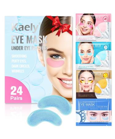 Kaely 24 Pairs Eye Patches for Puffy Eyes and Dark Circles Rose Collagen 24K Gold Hyaluronic Acid Eye Masks for Dark Circles and Puffiness Spa Skincare Anti Wrinkle Patches Birthday Gifts for Women 24 Count (Pack of 1) Set01-Rose Collagen 24K Gold Hyaluro