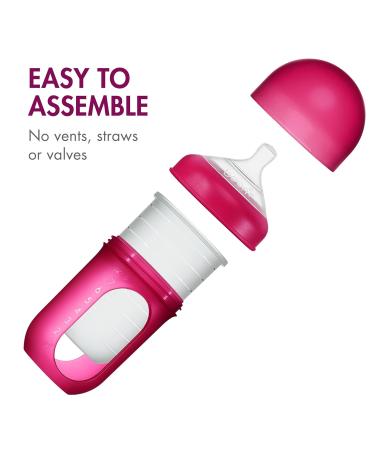 Boon Nursh Stage 2 Medium Flow Reusable Silicone Baby Bottles - Pink - 8oz (3 Pack) - Buy Online on GoSupps.com
