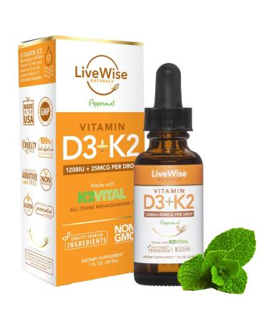 Vitamin D3 with K2 Liquid Drops  All Natural  Non GMO  1208IU D3 and 25mcg K2 (MK7) Per Serving  Support Your Bones  Immune System and Energy Levels  with or Without Peppermint Oil  - Buy Online on GoSupps.com