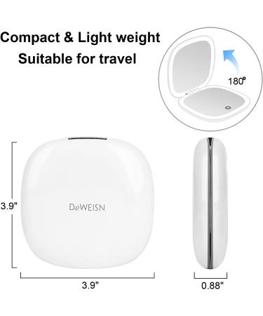 deweisn Compact Lighted Travel Makeup Mirror with 1X/10X Magnification - Dimmable, Portable, USB Charging - White - Buy Online on GoSupps.com
