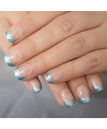 Blue Lake Artificial Nails - Abstract Lines Short Square French Mani | 24pcs Full Cover | Shop Internationally - Buy Online on GoSupps.com