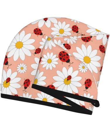 Hair Towel Wrap - Quick Drying Towel Turban with Button | Floral Daisy & Ladybug Design - Buy Online on GoSupps.com