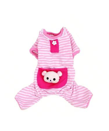 Pet Dog Pajamas Soft Cotton Shirt Jumpsuit Cute Overall Doggy Cat Strip Clothes Apparel for Play Sleep Small Red Strip