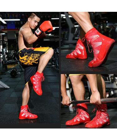 Angugu High Top Wrestling Shoes Non-Slip Combat Sneaker Red 01 - Size 9 Women/7.5 Men - Buy Online on GoSupps.com