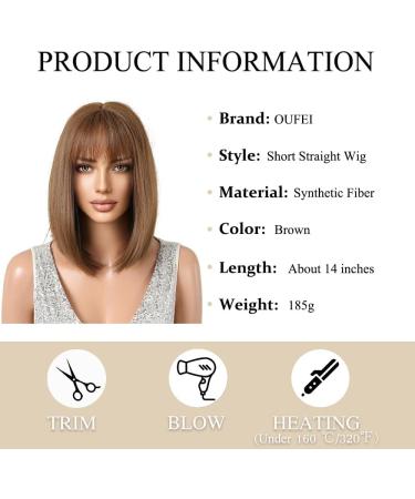 OUFEI Brown Bob Wig with Bangs - Short Synthetic Hair Wig for Women | Perfect for Daily Wear, Parties, and Cosplay - Buy Online on GoSupps.com