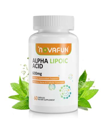 Novafun Alpha-Lipoic-Acid 600mg Capsules ALA-Supplement for Nerve Health Antioxidant Support & Cellular Energy 60 Count Non-GMO Gluten Free