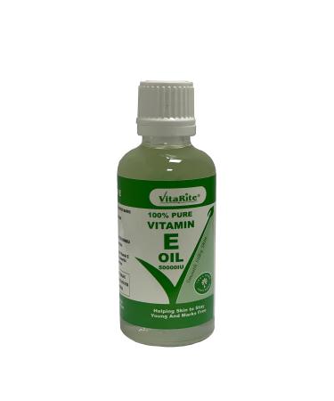 VitaRite Vitamin E Oil (100% Pure) 50ml Vegan Cruelty-Free for Hair Skin Face Stretch Marks Cuticles Hexane-Free GMO-Free
