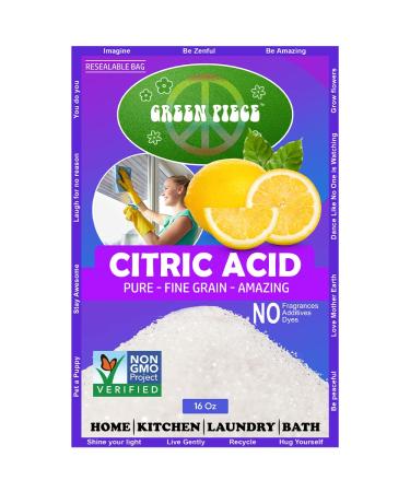 Green Piece Citric Acid - 100% Pure -Medium Grain 100% Natural 16 oz - Resealable Bag Made
