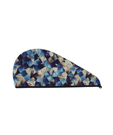 Hair Towel Wrap Hair Drying Towel with Button Towel Turban Head Towel to Dry Hair Quickly (Abstract Blue Squares)