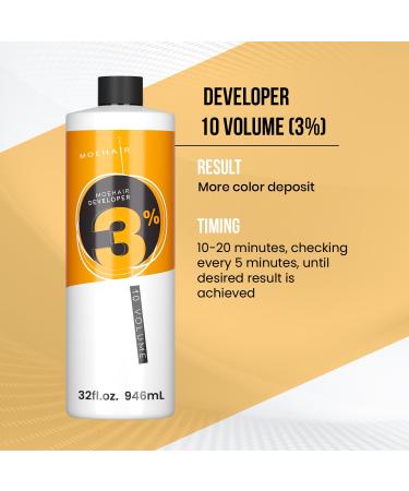 MOEHAIR 3% Hydrogen Peroxide Hair Color Developer | 10 Volume Creme Developer - Paraben-Free Peach Fragrance - 32 Fl Oz for Hair Coloring & Bleaching - Buy Online on GoSupps.com