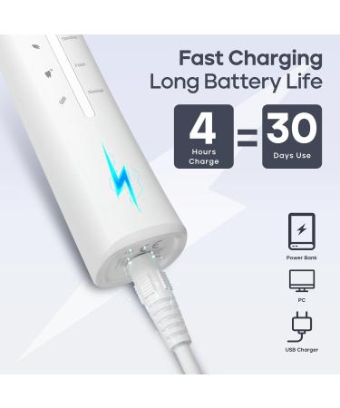 SEAGO Electric Toothbrush - Rechargeable Sonic with 5 Modes & 30-Day Battery | Portable & Travel-Friendly - Includes 10 Brush Heads (White - Buy Online on GoSupps.com