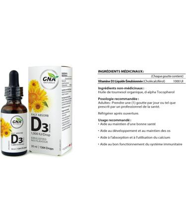 GNA Naturals - Fast Absorb Vitamin D3 1 000 Iu/Drop - Emulsified No Flavour 30ml/ 1364 drops 30 milliliter - Buy Online on GoSupps.com