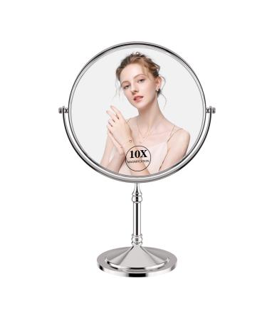 FOUTLQ 1X/10X Magnifying Makeup Mirror Double Sided for Desk with Stand  8 Inch Personal Cosmetic Mirror Round with 360 Degree Swivel  Polished Chrome
